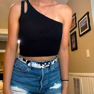 Urban Outfitters One Shoulder Black Top